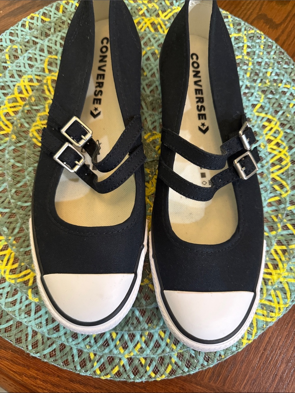 Converse Black Mary Jane Canvas Flats with Dual Buckles